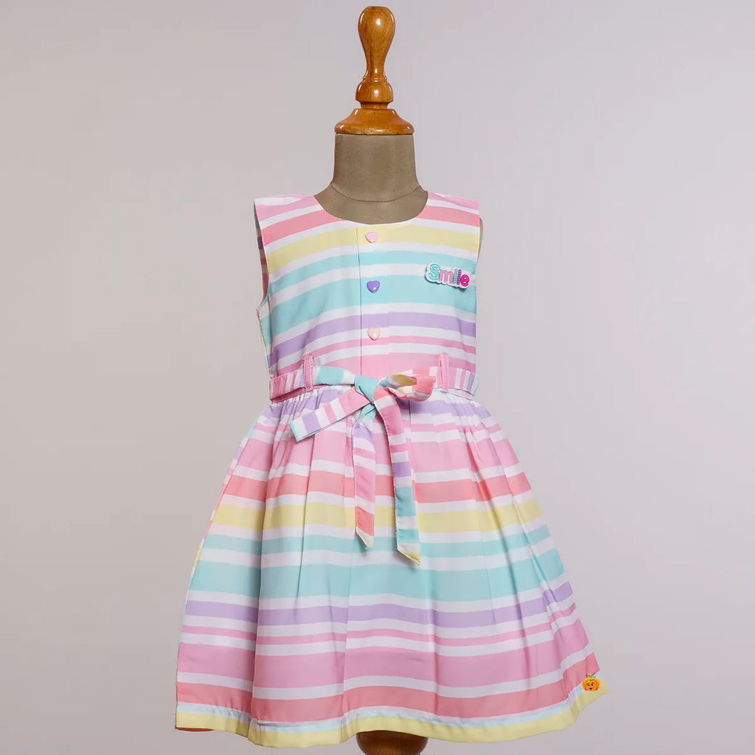 Multi Color Striped Cotton Frock for Girls Front View