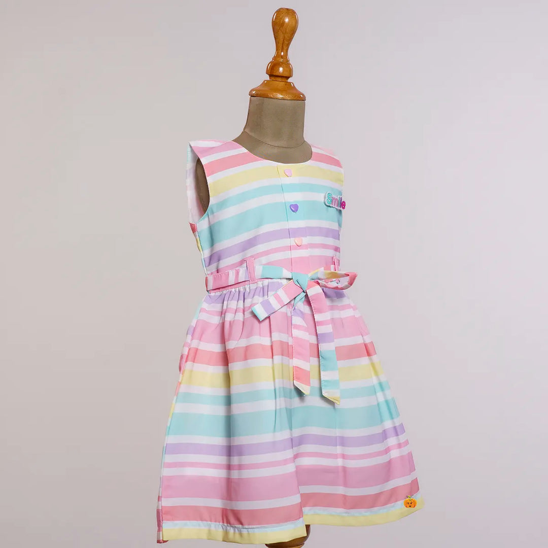 Multi Color Striped Cotton Frock for Girls Side View