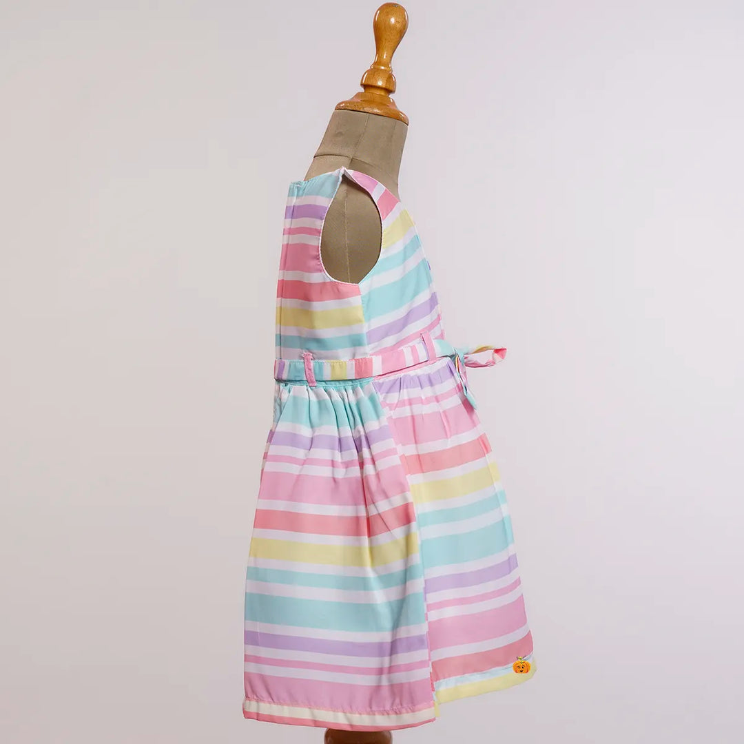 Multi Color Striped Cotton Frock for Girls Side View