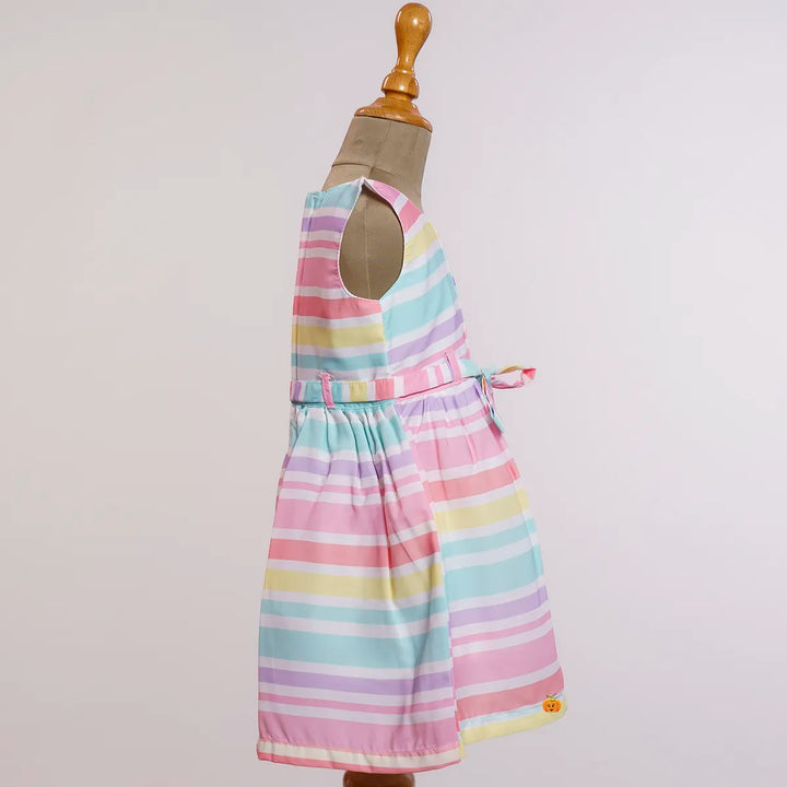 Multi Color Striped Cotton Frock for Girls Side View