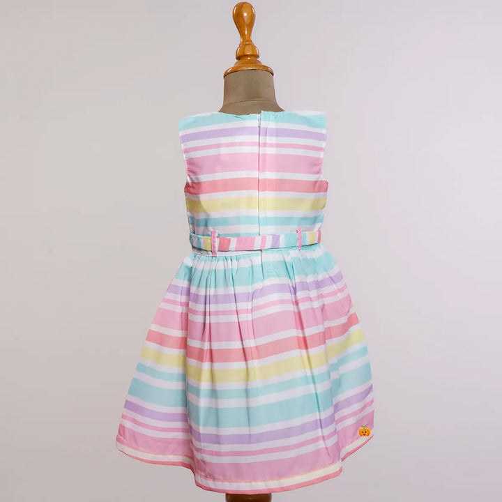 Multi Color Striped Cotton Frock for Girls Back View