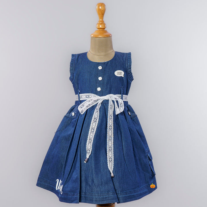 Blue Denim Frock for Girls Front View