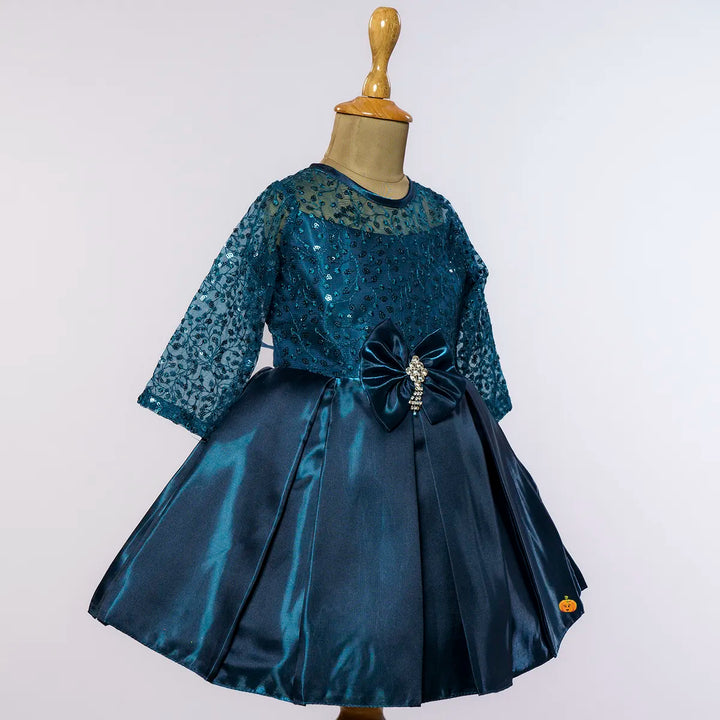 Rama Green Party Wear Frock with Bow Side View
