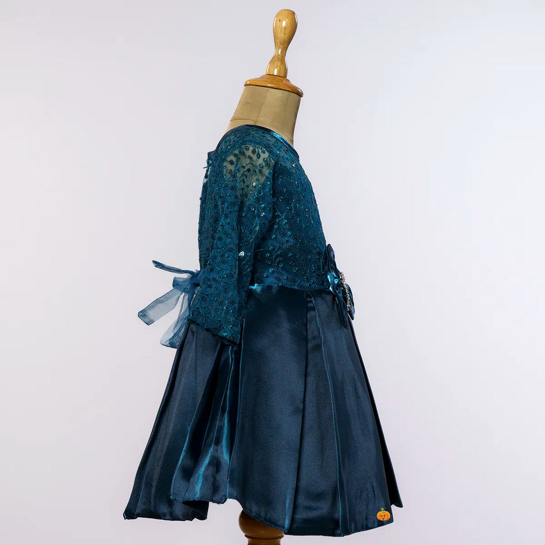 Rama Green Party Wear Frock with Bow Side View