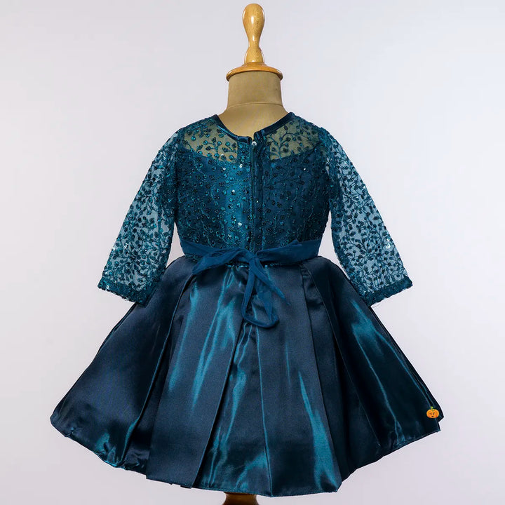 Rama Green Party Wear Frock with Bow Back View