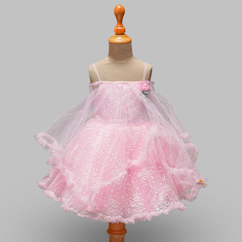 Girls Frock With Off-Shoulder Pattern Front View