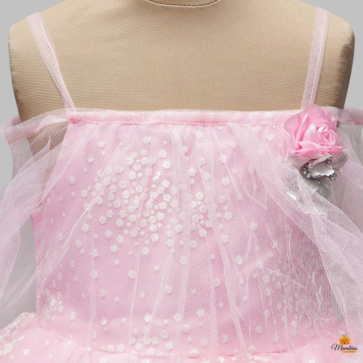Girls Frock With Off-Shoulder Pattern Close Up View