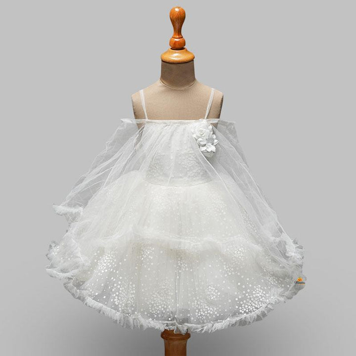 Girls And Kids Frock With Off-Shoulder PatternWhite