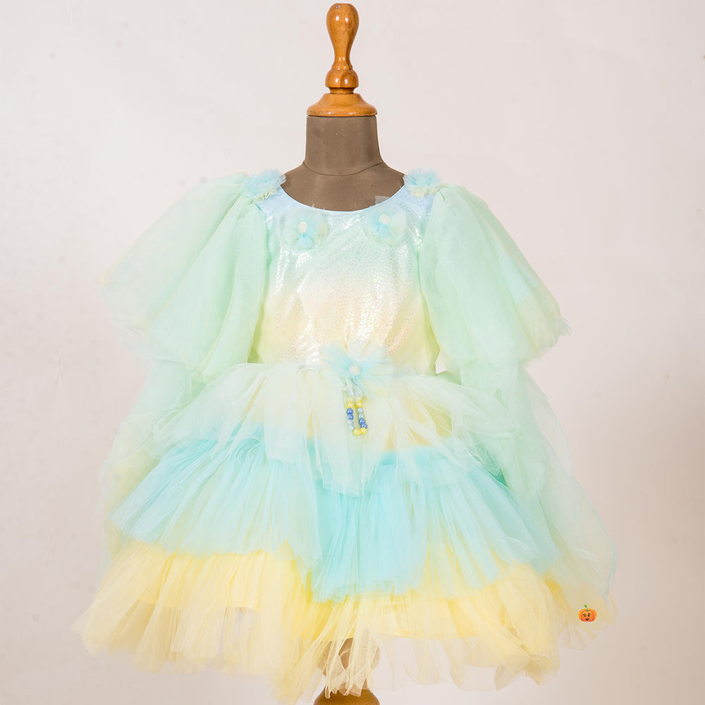 Multi Color Layered Frock for Girls Front View
