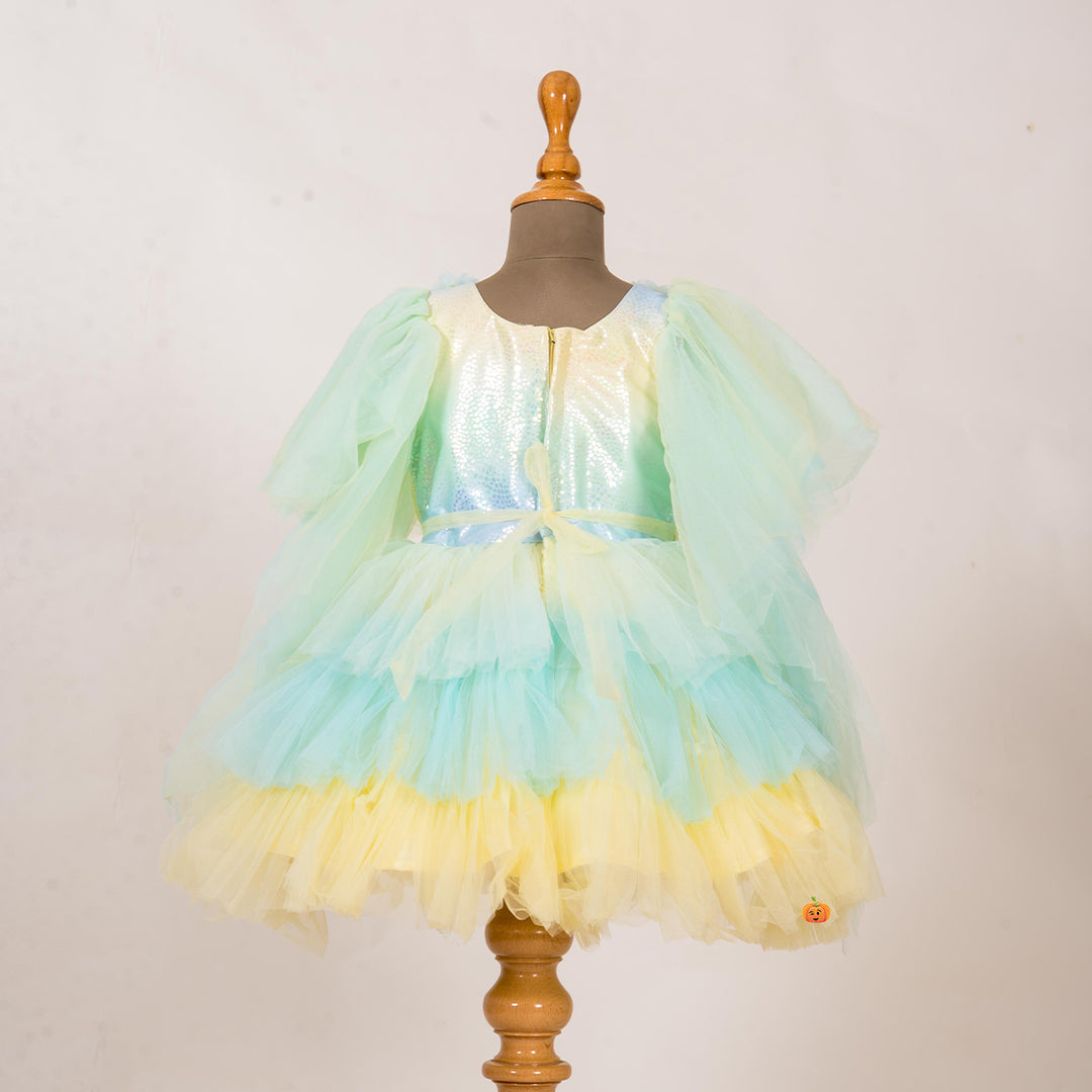 Multi Color Layered Frock for Girls Back View