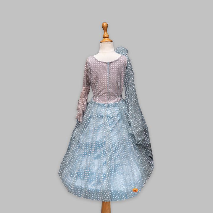 Floral & Dotted Patterns Gown For Girls