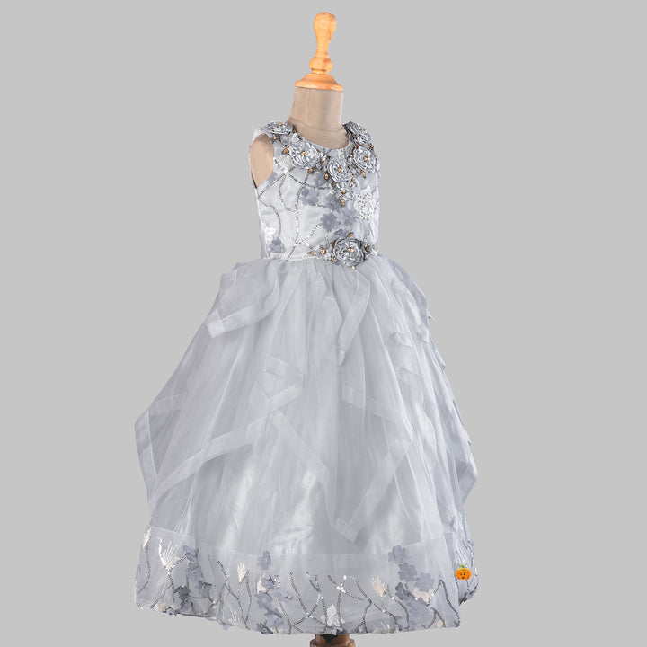 Grey Floral Gown for Girls Side View
