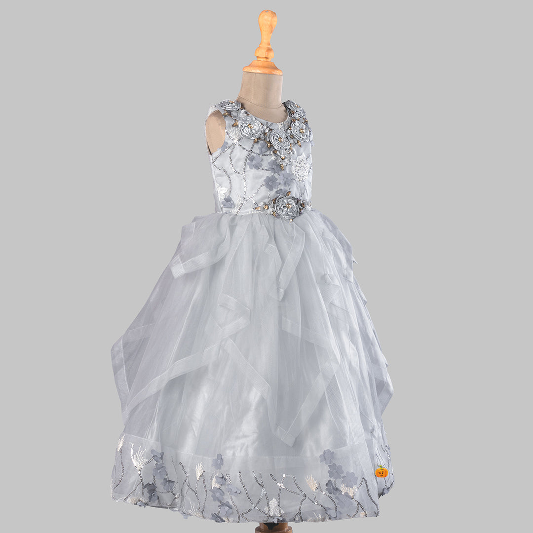 Grey Floral Gown for Girls Side View