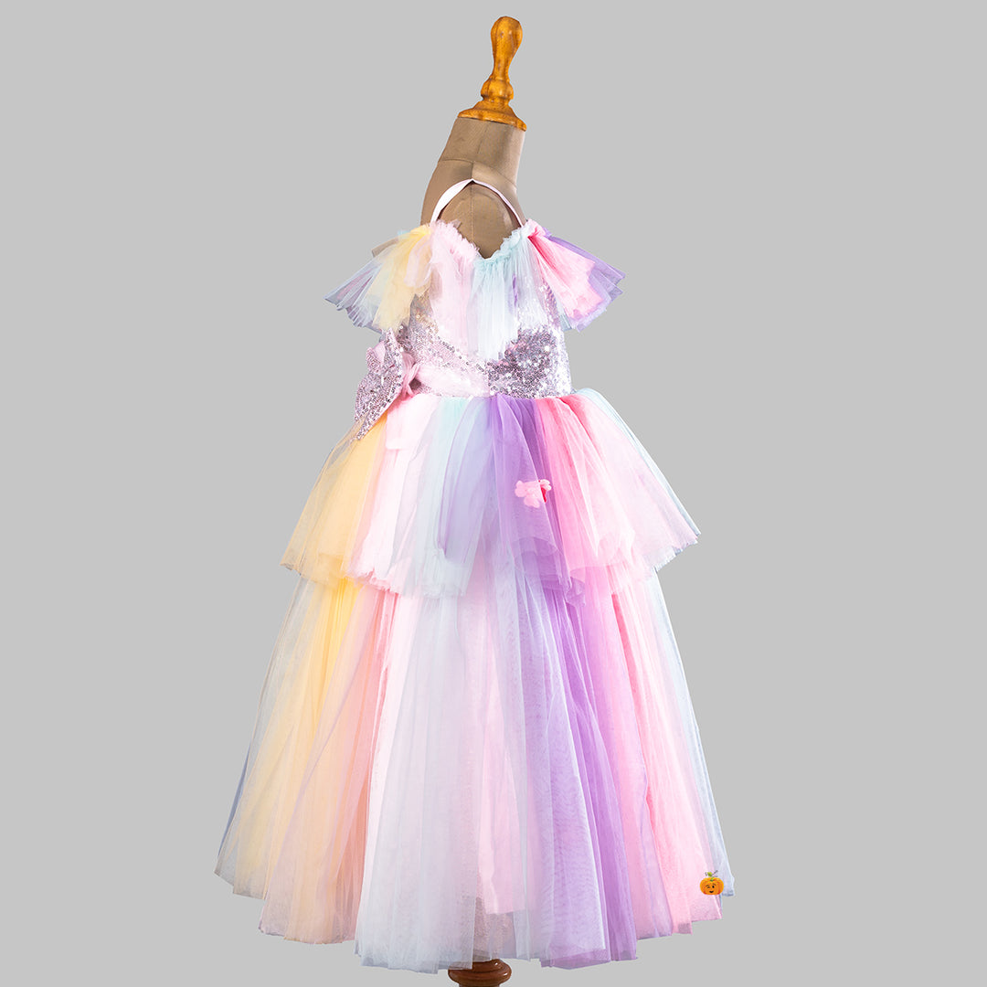 Multi Color Off Shoulder Girlish Gown Side View