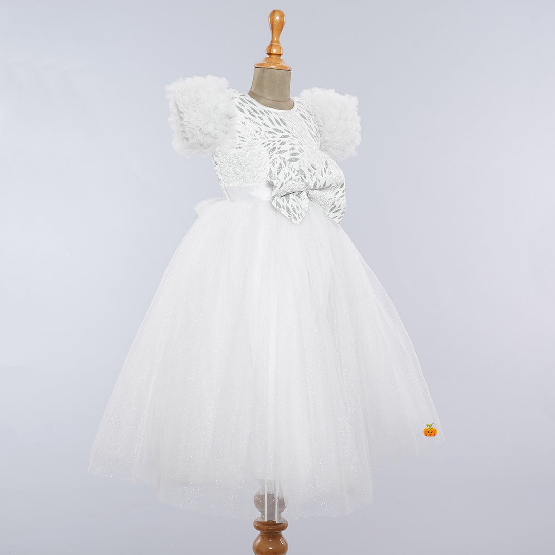 White Ruffled Sleeves Bow Girlish Gown Side View