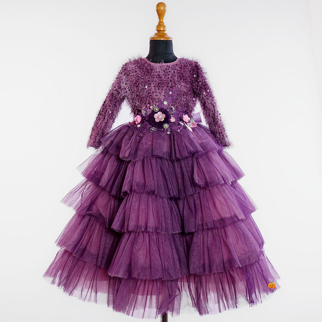 Purple Layered Girls Gown Front View