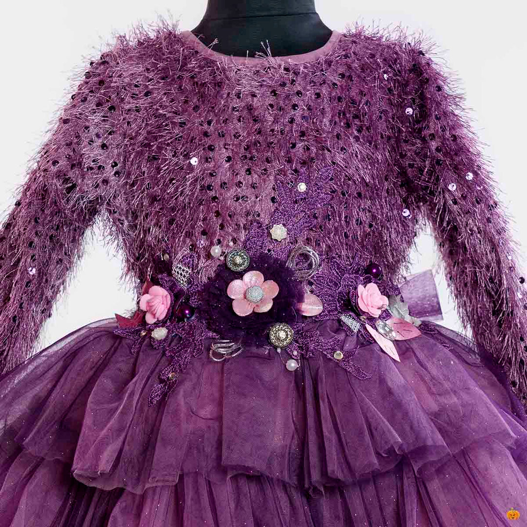Purple Layered Girls Gown Close Up View