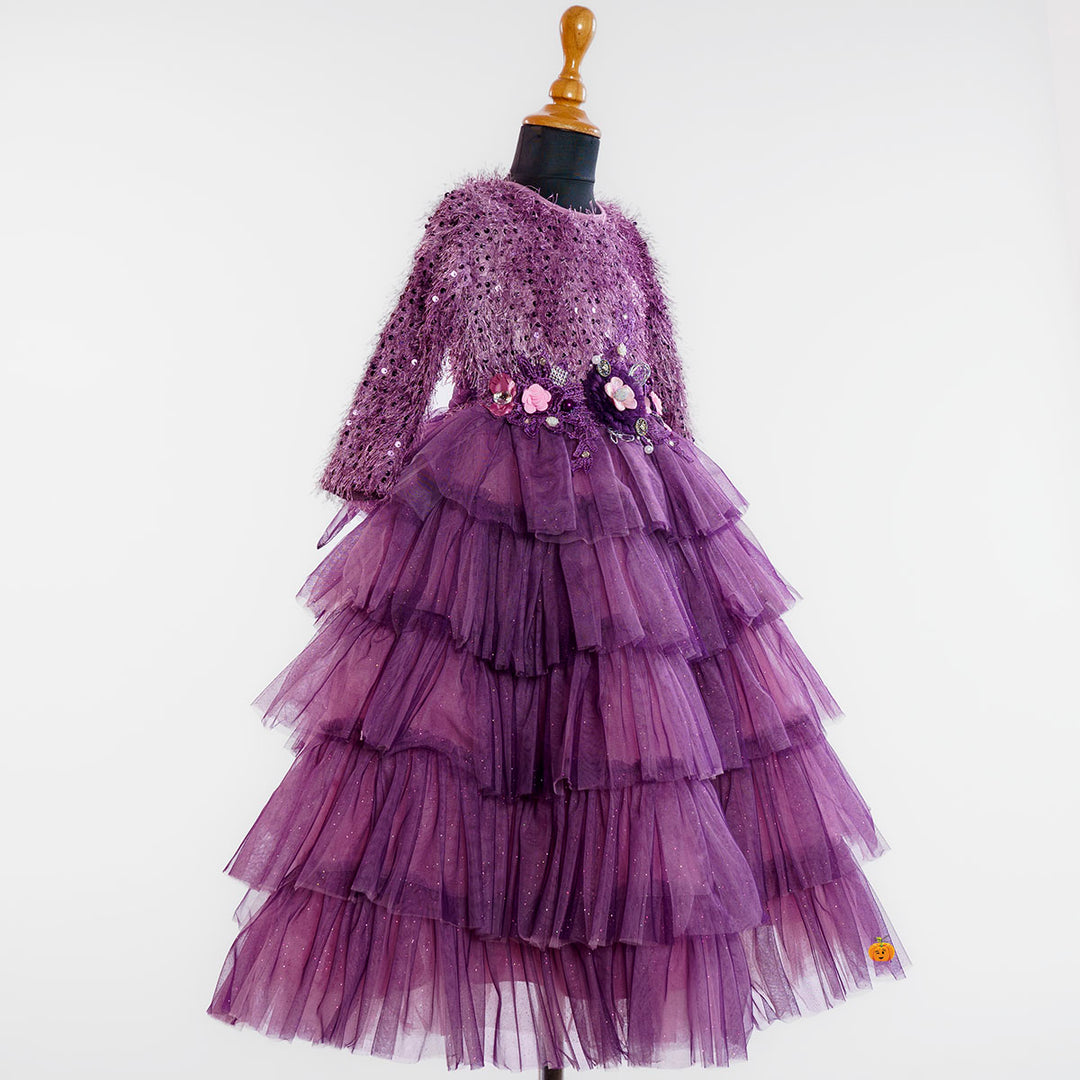 Purple Layered Girls Gown Side View