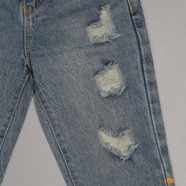 Denim Jeans for Girls with Elastic Waist Close Up View