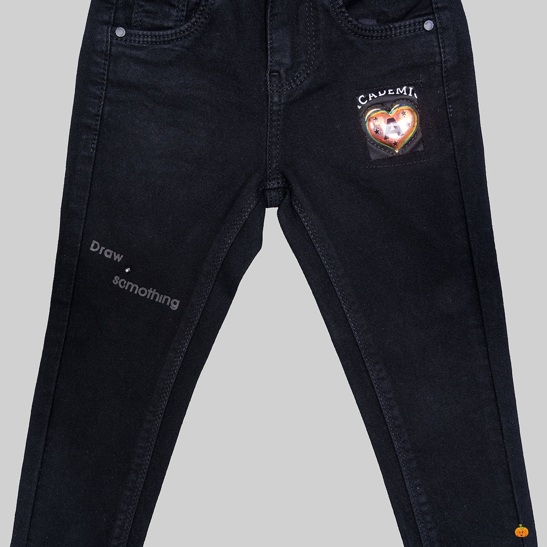 Black Slim Fit Girl Jeans Close Up View