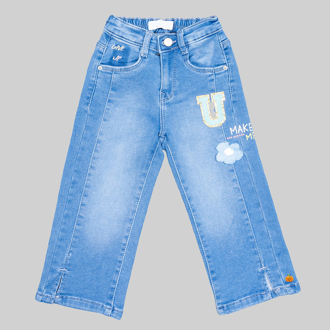 Light Blue Wide Leg Mid Rise Girls Jeans - Main Image