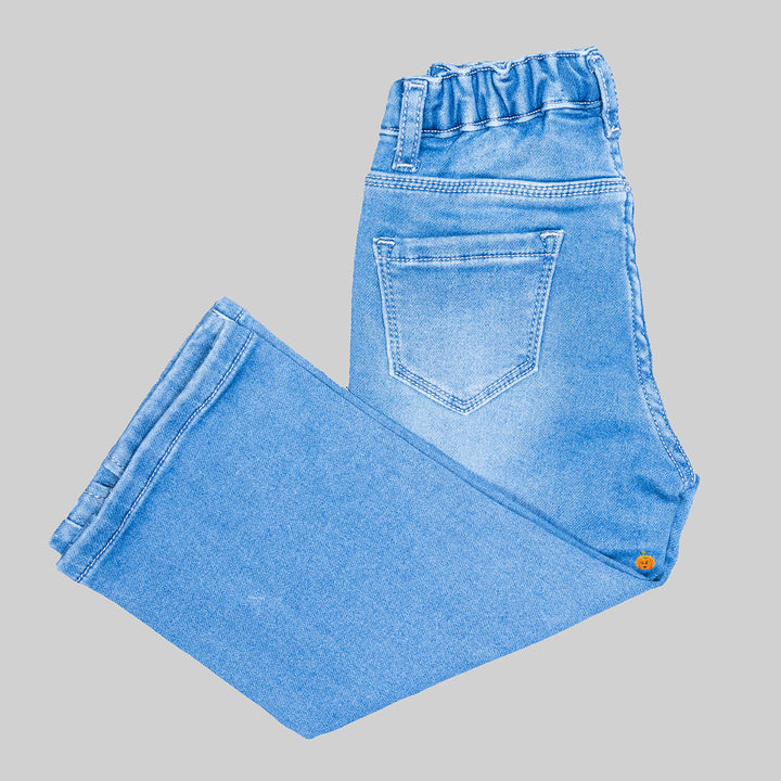 Light Blue Wide Leg Mid Rise Girls Jeans Side View