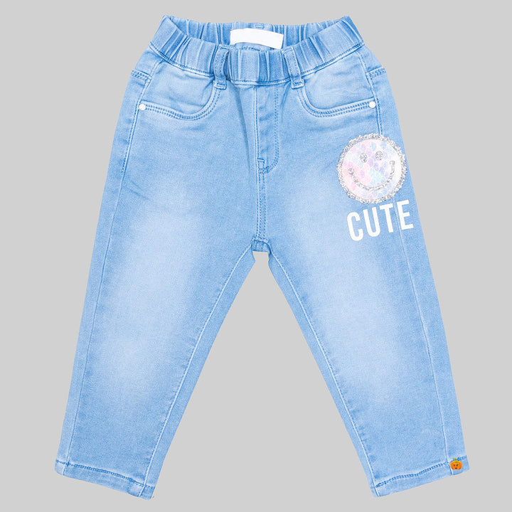 Light Blue Slim Fit Jeans for Girls Front View