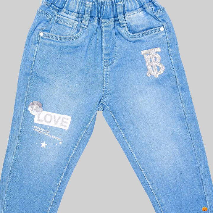 Elastic Waist Jeans for Girls Close Up View