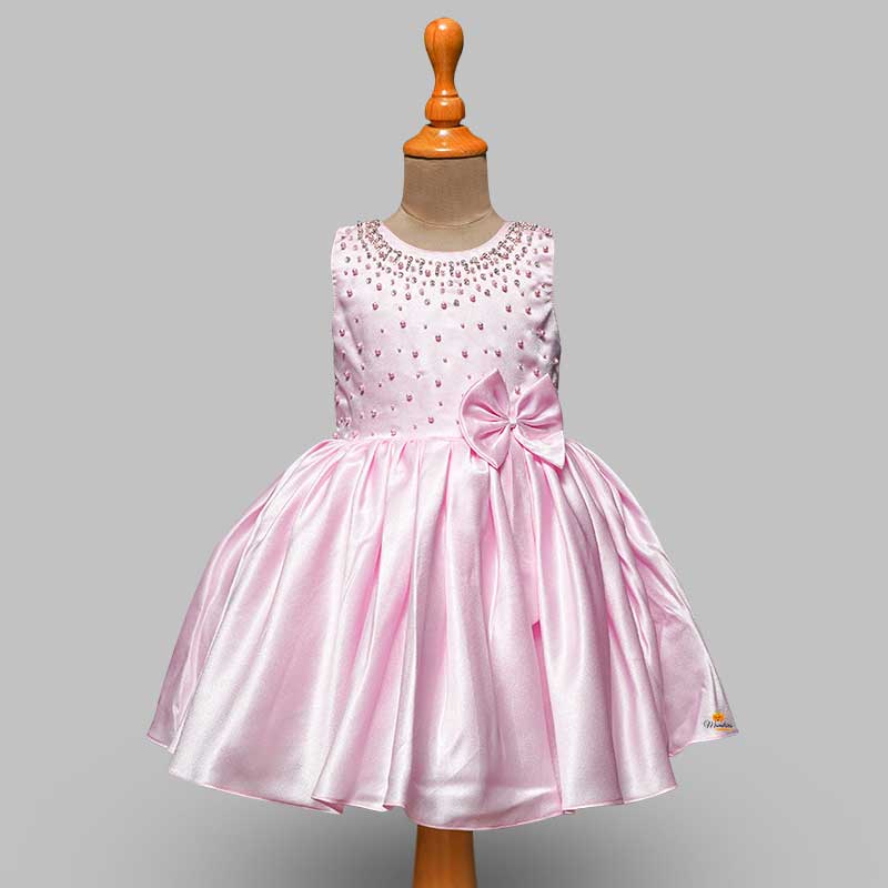 Frock For Girls With A pretty Pearl Design Pink