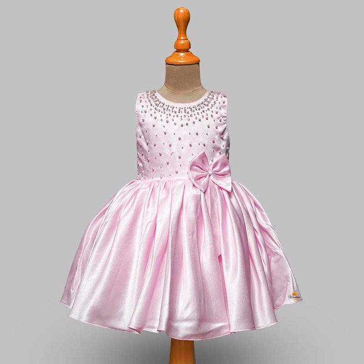 Frock For Girls With A pretty Pearl Design Pink