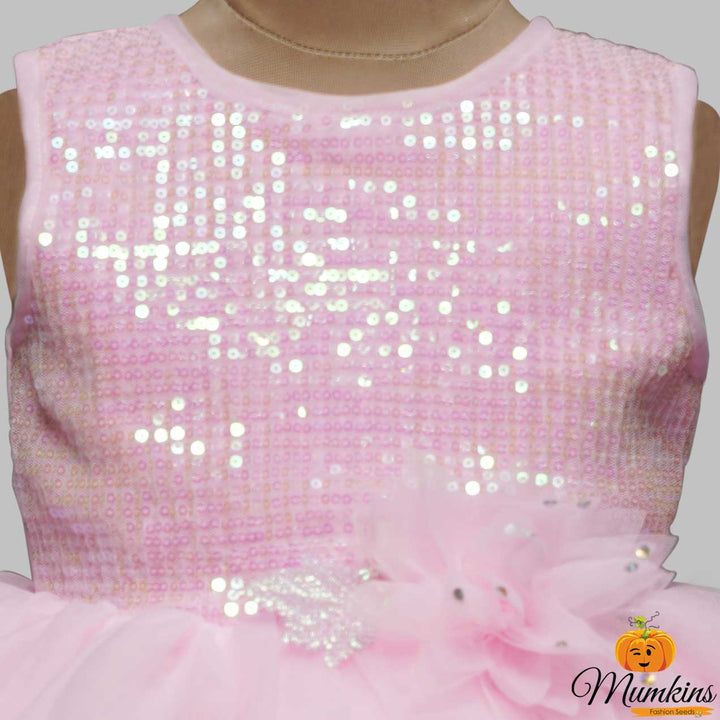 Pink Frock for Girls in High Low Rise Close Up View