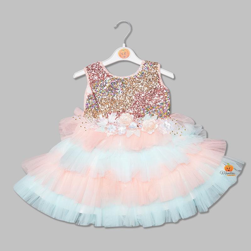 Girls And Kids Frock With An Elegant SequinsPEACH