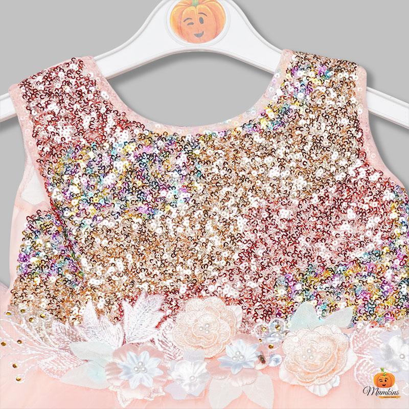 Girls And Kids Frock With An Elegant SequinsPEACH