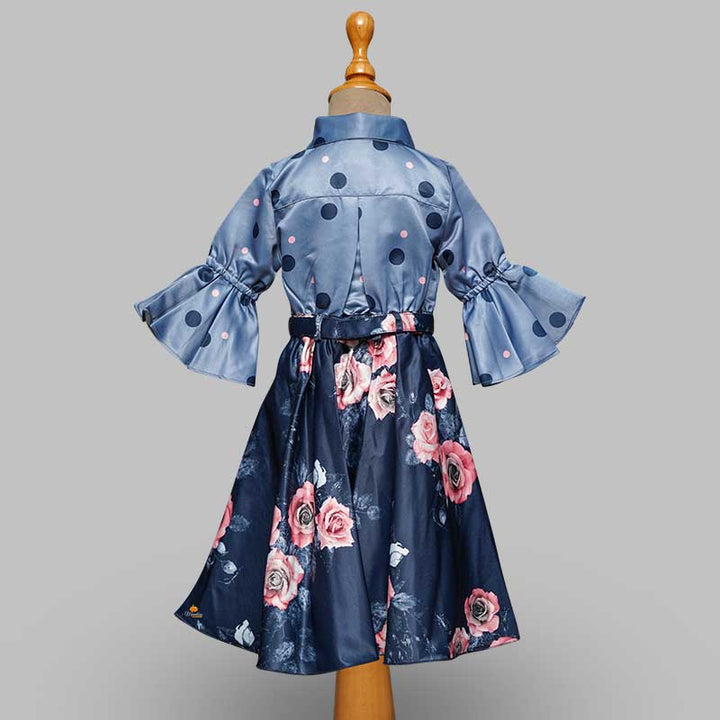 Kids Frock in Polka Dot Shirt and Rose Skirt Back View