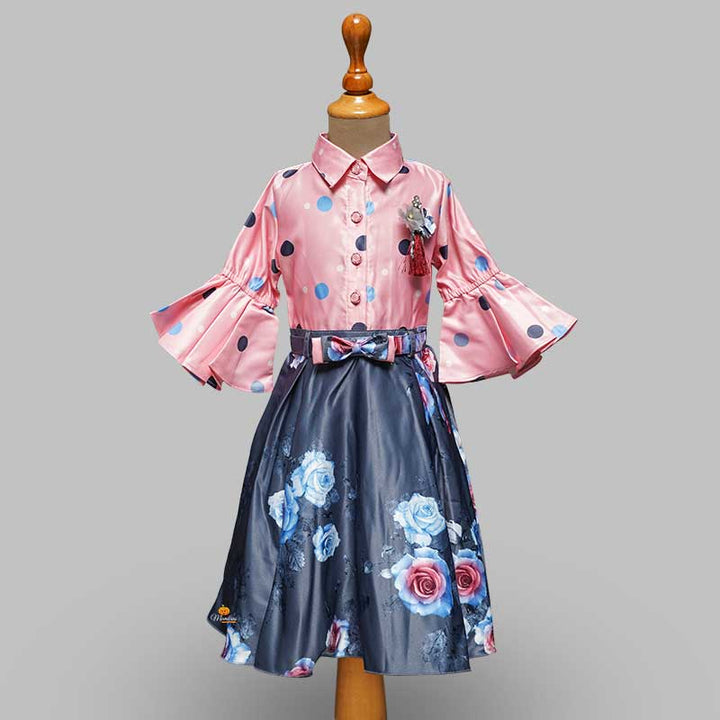 Kids Frock in Polka Dot Shirt and Rose Skirt Pink