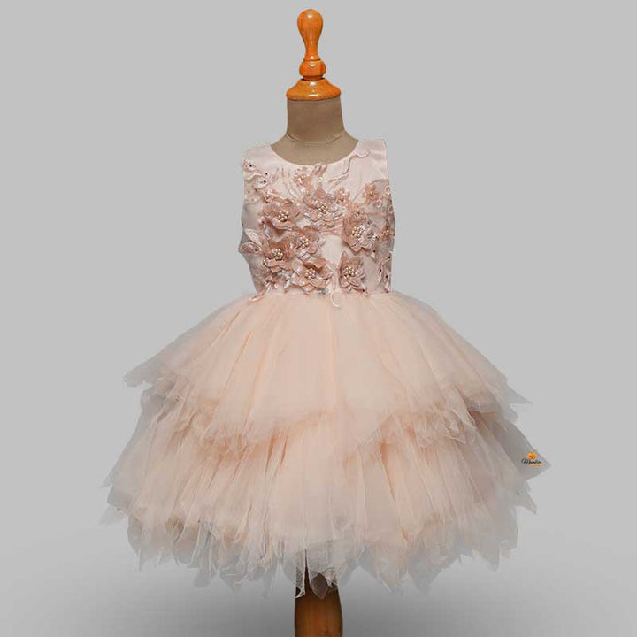 Peach Layer Frock for Kids with Sequin Motif  Front View
