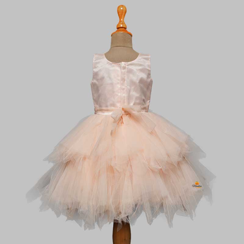 Peach Layer Frock for Kids with Sequin Motif Back View