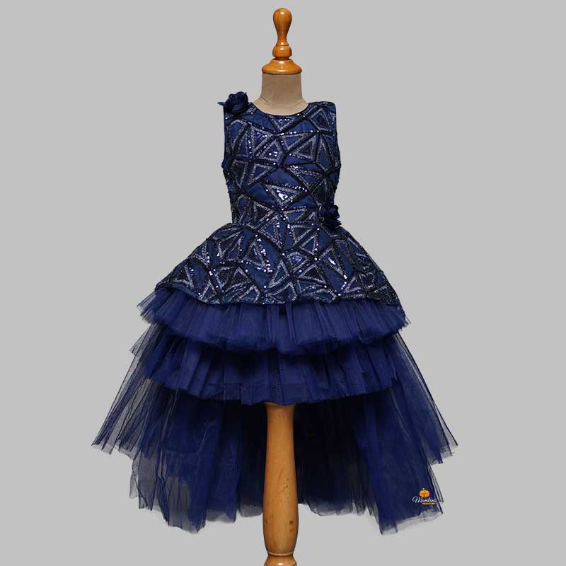 Kids Frock With An Elegant Sequins Navy Blue