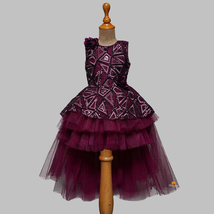 Kids Frock With An Elegant Sequins Wine