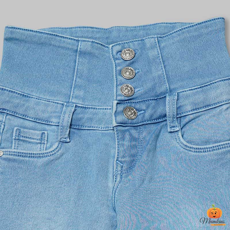 High Waist Jeans for Girls and Kids Close Up View