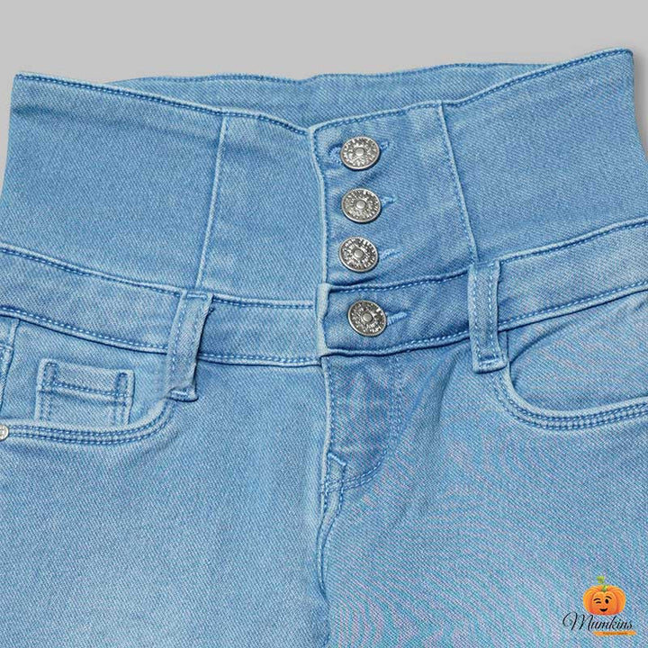 High Waist Jeans for Girls and Kids Close Up View