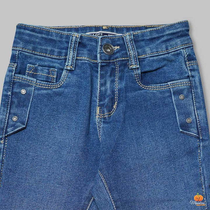 Jeans for Girls and Kids with Soft Fabric Close Up View