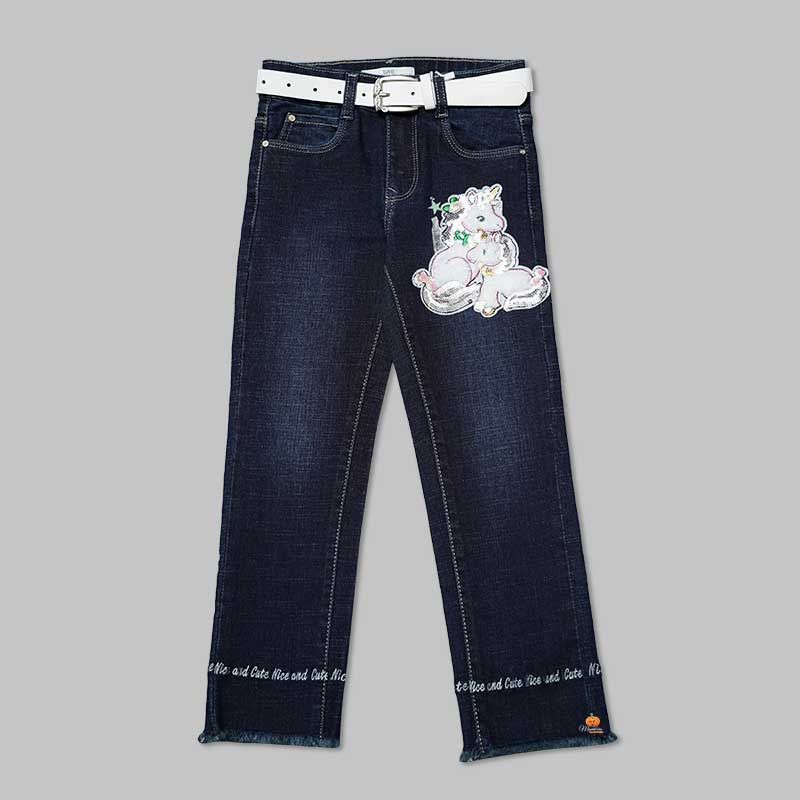 Jeans for Girls and Kids with Unicorn Design Front View