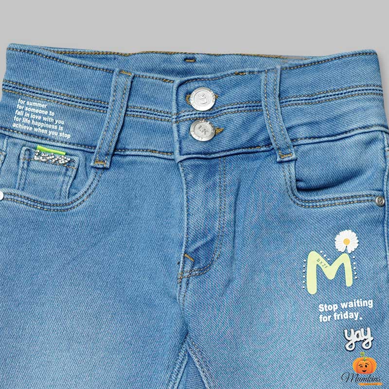High Waist Jeans for Girls and Kids with Soft Fabric Close Up View