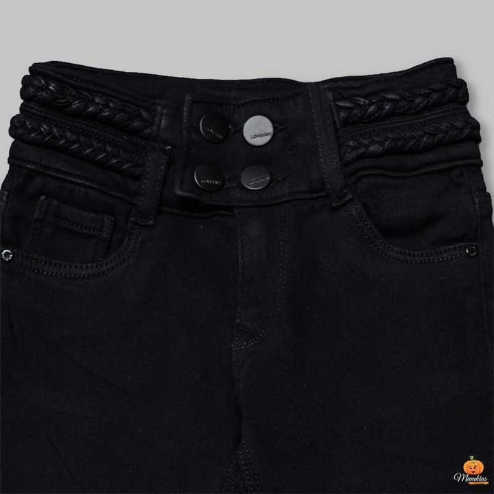 High Waist Jeans for Girls and Kids with Soft Fabric Close Up View
