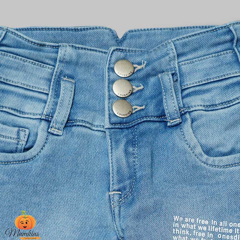 High Waist Jeans for Girls and Kids with Soft Fabric Close Up View