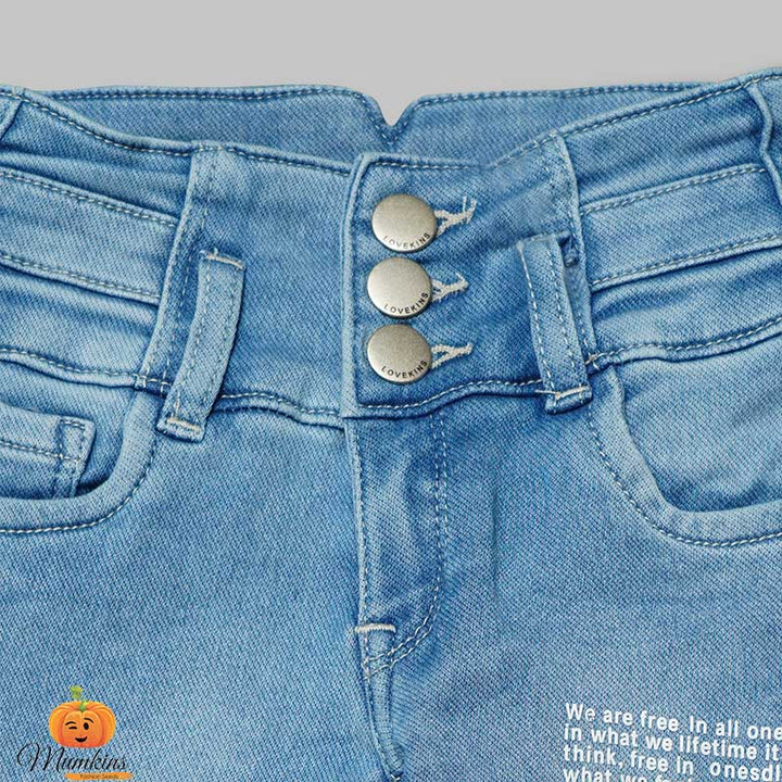 High Waist Jeans for Girls and Kids with Soft Fabric Close Up View