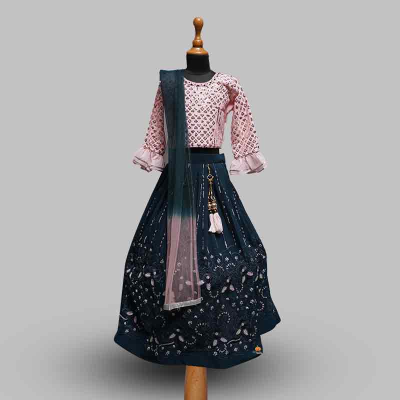 Girls lehenga choli in pink color with latkan