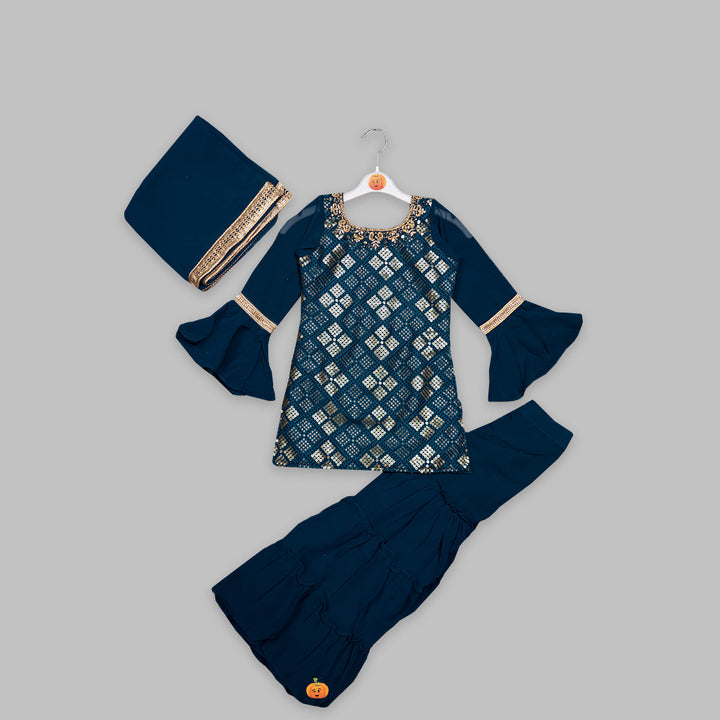 Rama Sequin Girls Gharara Suit Front View