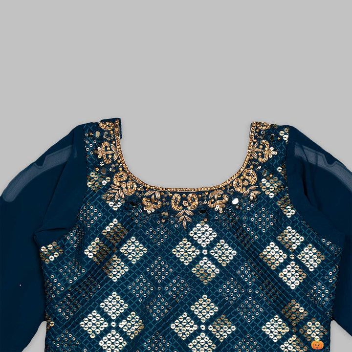 Rama Sequin Girls Gharara Suit Close Up View